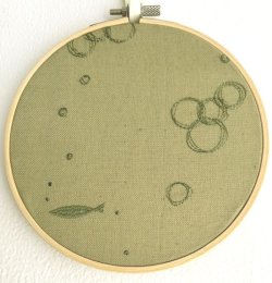 画像1: 刺しゅうフレームM　「バブル＆フィッシュ刺繍・抹茶グリーンコットンリネン」