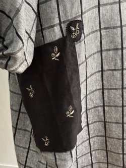 画像3: アトリエ服・ベルギーリネン格子柄刺繍ポケット（M〜L）