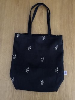 画像1: 一尺トート・オリーブ＆ボール刺繍ブラックリネン（内ポケット付き）