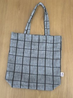 画像1: 一尺トート・ベルギーリネン格子柄（内ポケット付き）