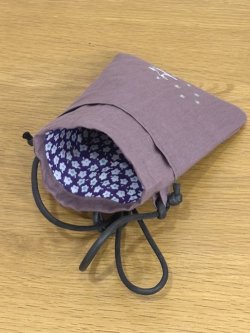 画像2: 星かもめ刺繍あずき色リネン（外ポケット＆裏付き）・５寸サコッシュ