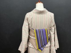 画像2: コットンウールストライプ（帯締め付き）・used品アップサイクル二部式帯・吉弥デザイン