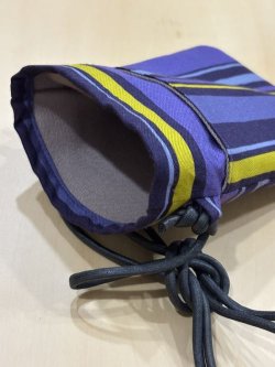 画像2: コットンウールストライプ（外ポケット＆裏付き）・used布使用アップサイクル５寸サコッシュ