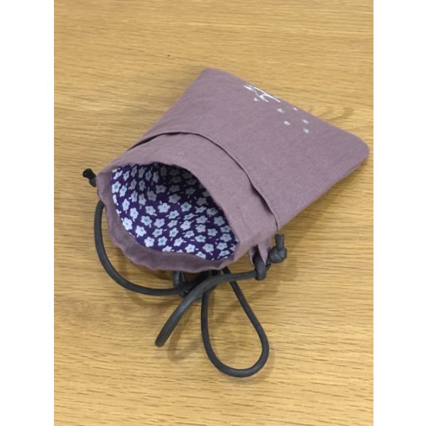 画像2: 星かもめ刺繍あずき色リネン（外ポケット＆裏付き）・５寸サコッシュ (2)
