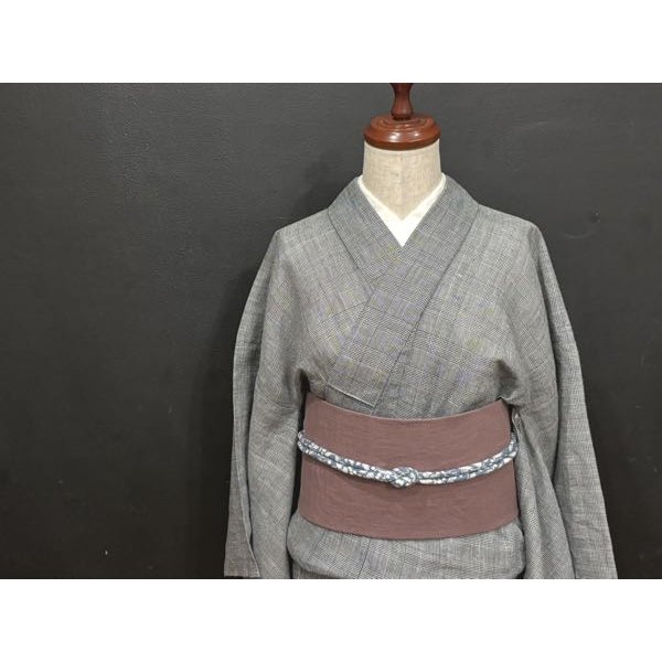 画像4: 綿つむぎサンドネイビー（帯締め付き）・二部式帯・吉弥デザイン (4)