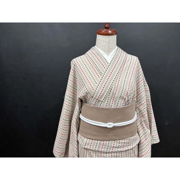 画像4: コットンウールストライプ（帯締め付き）・used品アップサイクル二部式帯・吉弥デザイン (4)
