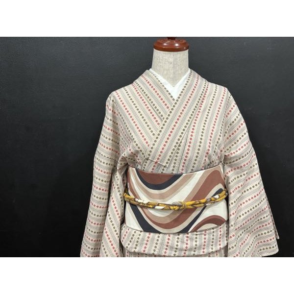 画像3: 英国リバーストライプ（帯締め付き）・used品アップサイクル二部式帯・吉弥デザイン (3)