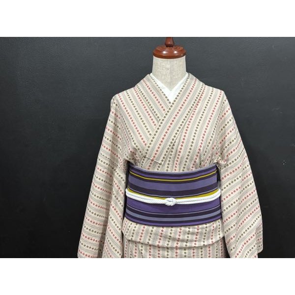 画像3: コットンウールストライプ（帯締め付き）・used品アップサイクル二部式帯・吉弥デザイン (3)