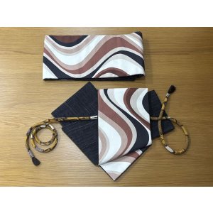 画像: 英国リバーストライプ（帯締め付き）・used品アップサイクル二部式帯・吉弥デザイン
