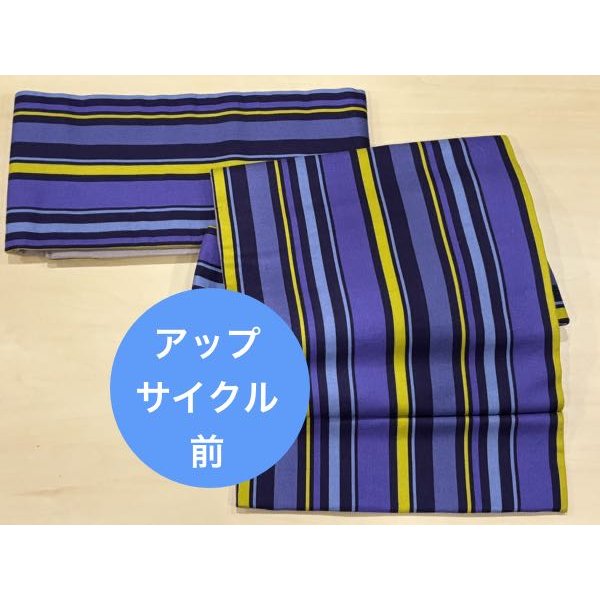 画像6: コットンウールストライプ（帯締め付き）・used品アップサイクル二部式帯・吉弥デザイン (6)