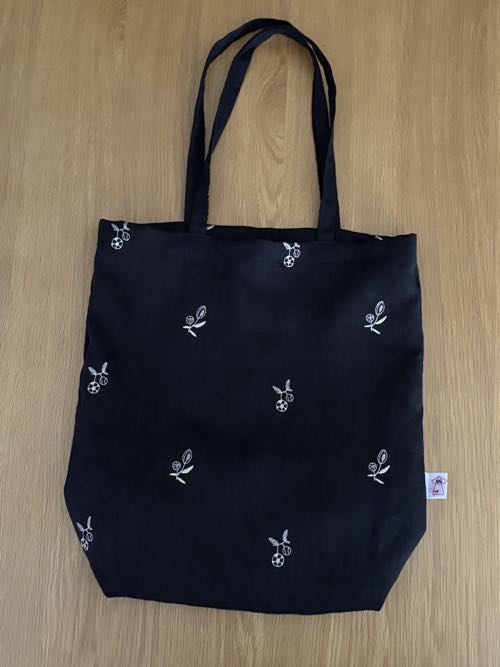 画像1: 一尺トート・オリーブ＆ボール刺繍ブラックリネン（内ポケット付き） (1)