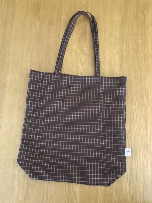 画像1: 一尺トート・ベルギーリネンカカオチェック（内ポケット付き） (1)