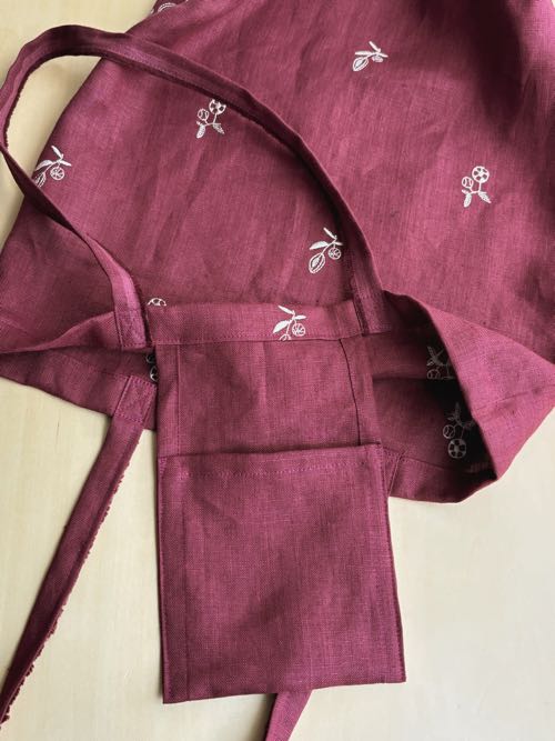 画像: 一尺トート・オリーブ＆ボール刺繍ワインリネン（内ポケット付き）