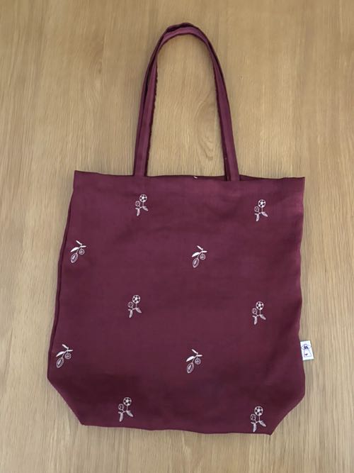 画像1: 一尺トート・オリーブ＆ボール刺繍ワインリネン（内ポケット付き） (1)