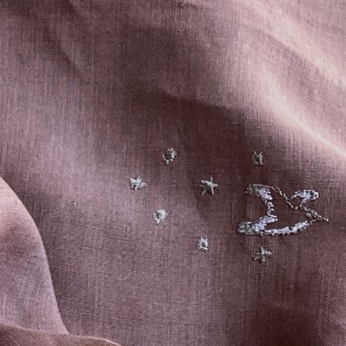 画像1: 一尺トート・星かもめ刺繍あずき色リネン（内ポケット付き）・受注製作品 (1)
