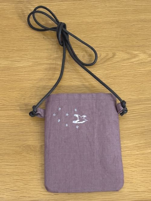 画像: 星かもめ刺繍あずき色リネン（外ポケット＆裏付き）・５寸サコッシュ